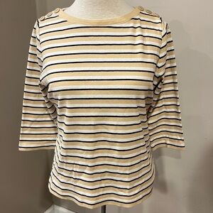 St. John’s Bay Neutral Color Striped 3/4 Length 100% Cotton Top Women’s Medium